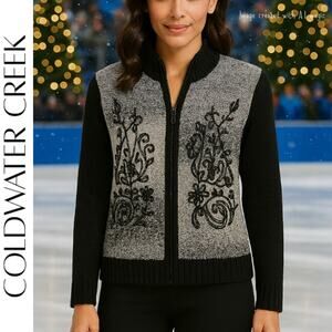 COLDWATER CREEK Black & Gray Ombre Knit Zip Front Cardigan-Jacket, L